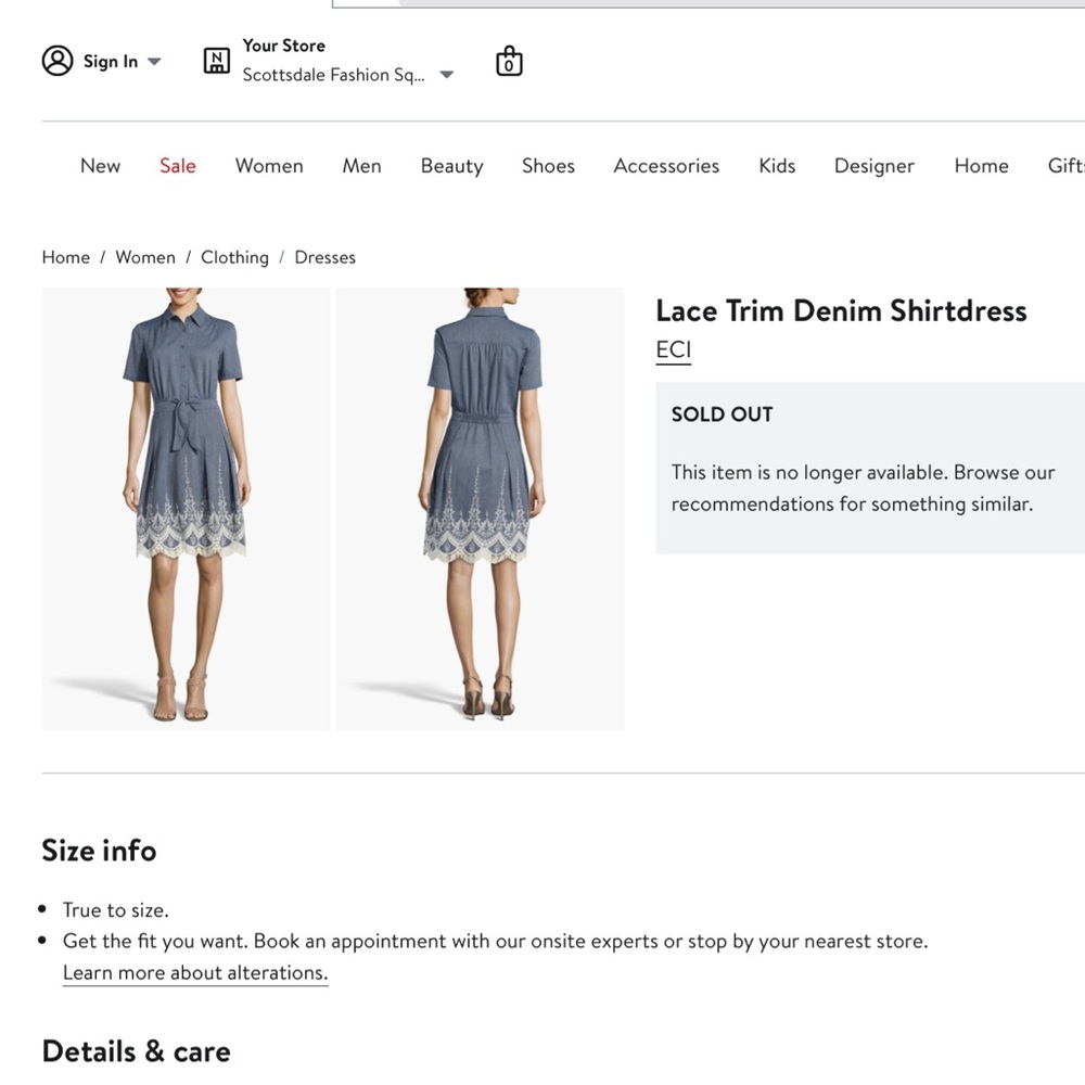 ECI Lace Trim Denim Shirtdress Chambray Buttoned Polo Collar - Picture 5 of 16